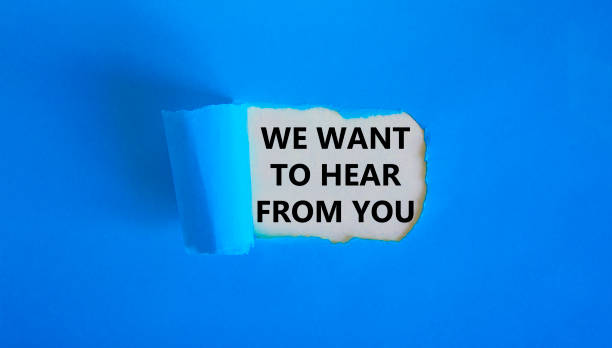 Blue image with words We Want To Hear From You